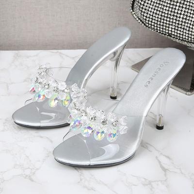 Женские пикантные босоножки на каблуке, модные туфли на каблуке для девочек, тапочки большого размера, прозрачные шлепанцы, серия 19861, каблук 11 см, LFD