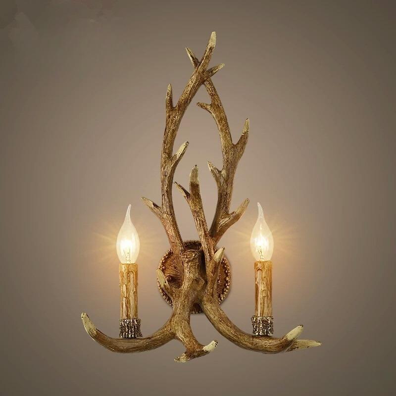 Wooden Feeling Resin Decorative LED Wall Light Lamp Sconce Deer Horn Antler Retro White Deer Wall Lamp Light LED Tree Branch