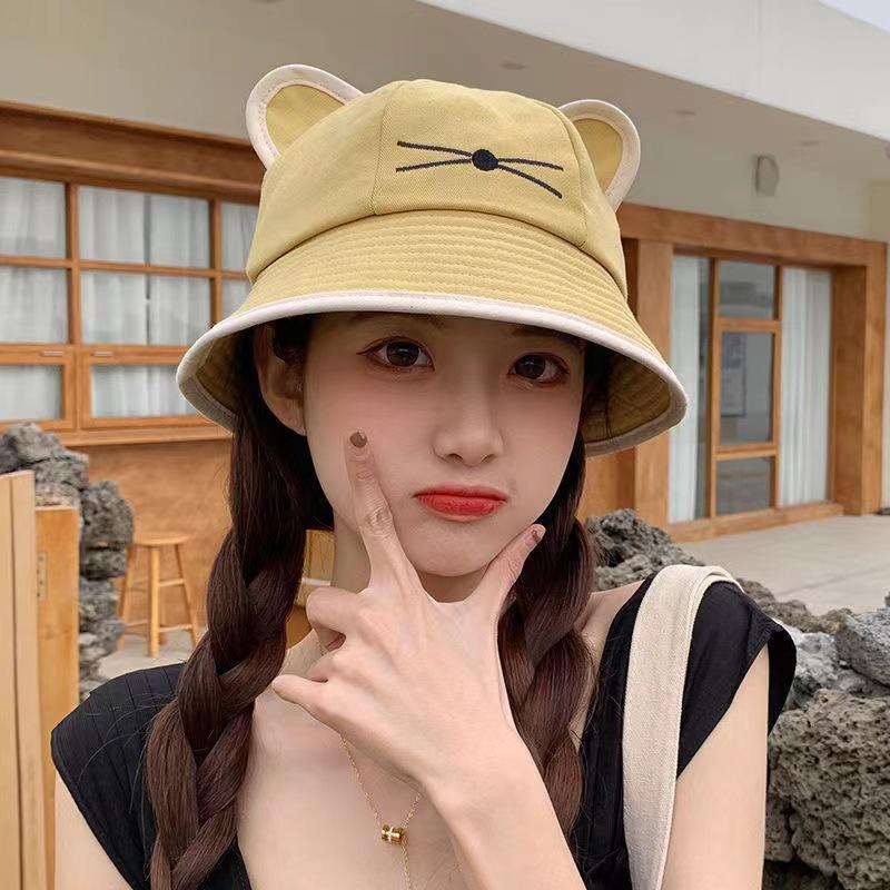 Cat Ears Sun Hat Fishermans Hat Women Summer Cotton Bucket Hat Streetwear for Daily Outdoor Activities