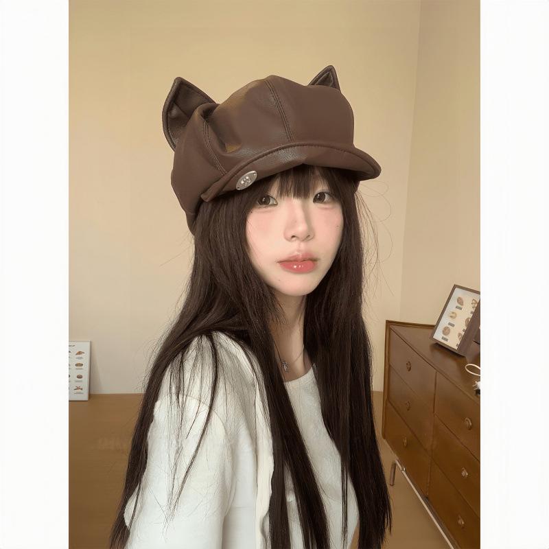 Берет Y2K в стиле ретро с кошачьими ушками - Милый, Модный, в корейском стиле для осени/зимы
