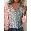 Spring and Autumn Women's Blouse V Collar Star Tie-dye Pearl Buttons Long Sleeve T-shirt