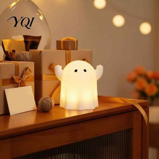Holiday Home Decoration Gift Cute Resin Ghost Night Light for Bedroom, Decorative Warm LED Lamp Bedside Sleeping Halloween Party Desk Decor,