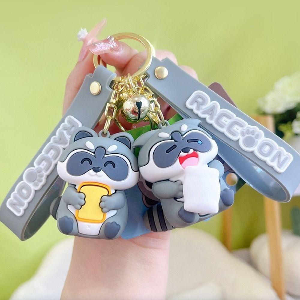 Zinc Zinc Alloy Animal Earphone Case Korean Kids Pendant Backpack Decor Cartoon Keyring Raccoon Keychain