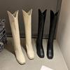 Модные мягкие кожаные длинные сапоги женские толстые каблуки высокие длинные сапоги труба осень зима молния сзади труба рыцарь