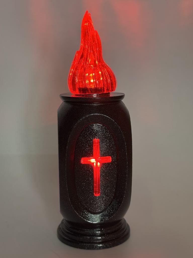 LED insert vaso luminous With cross/With batteries/ granite+RED /5-24