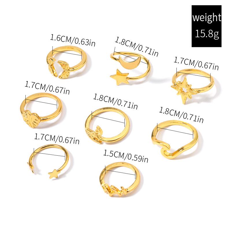 Accessories Exaggerated Alloy Fishtail Ring Pieces Personalized Stars Moon Ring Love Stacked Ring