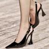 Модные новые женские босоножки Baoto с острым задником и открытой пяткой, лакированная кожа, сексуальный высокий каблук, черные женские туфли на тонком каблуке, Zapatos