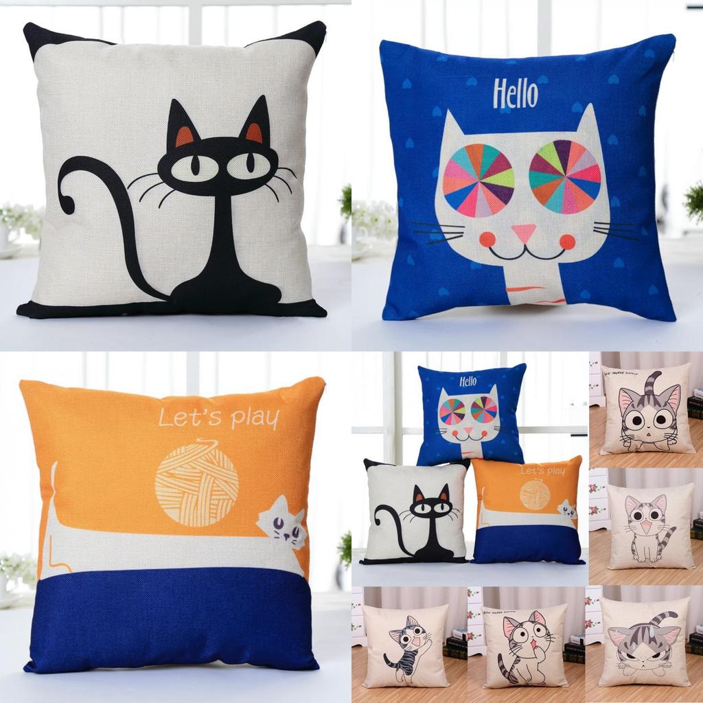 Kids Room Decorative Pillowcase With Cartoon Cat Pattern For Comfortable Rest