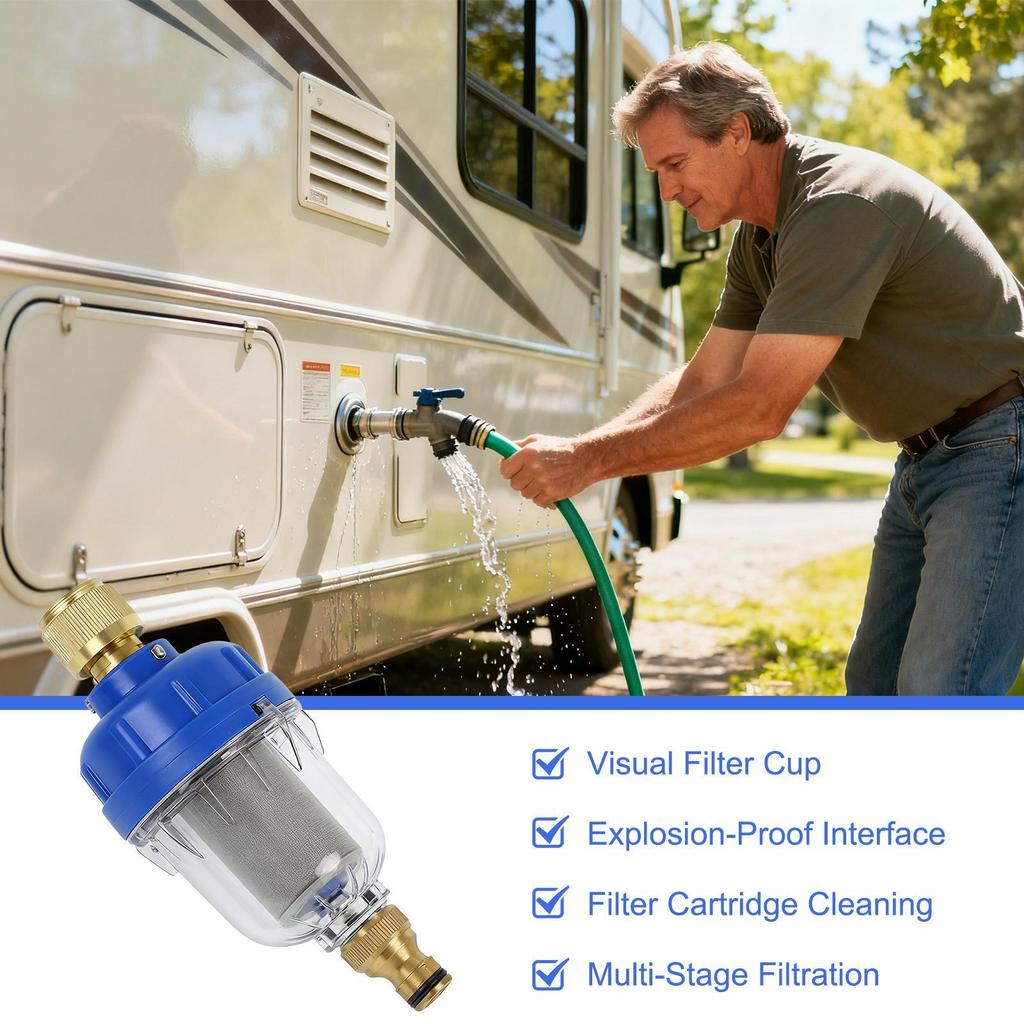 RV Water Filter Stainless Steel Faucet Purifier RV Modified Accessory Water Tank Filling Filter For Travel Trailer Caravan