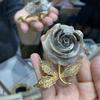 Золотая пудра Серебряная розовая роза Брошь Медная ветка Бриллиантовый цветок Булавка Аксессуары для одежды Источник
