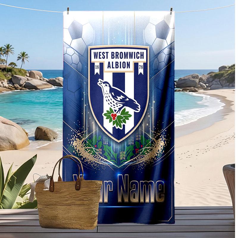 West Bromwich Albion FC Personalized Printed Beach Towel Soccer Logo Support Custom Name Text Absorbent Towel For Sport Travel Special Gift