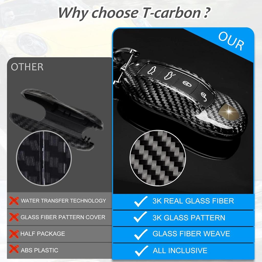 for Porsche 918 Carbon Fiber Key Case Shell Cover Protector for Porsche Cayenne Panamera Macan 718 911 Boxster Cayman (Black)