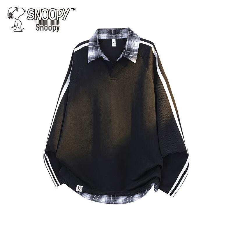 Snoopy Men's Long Sleeve Faux-Layered Casual Polo T-Shirt
