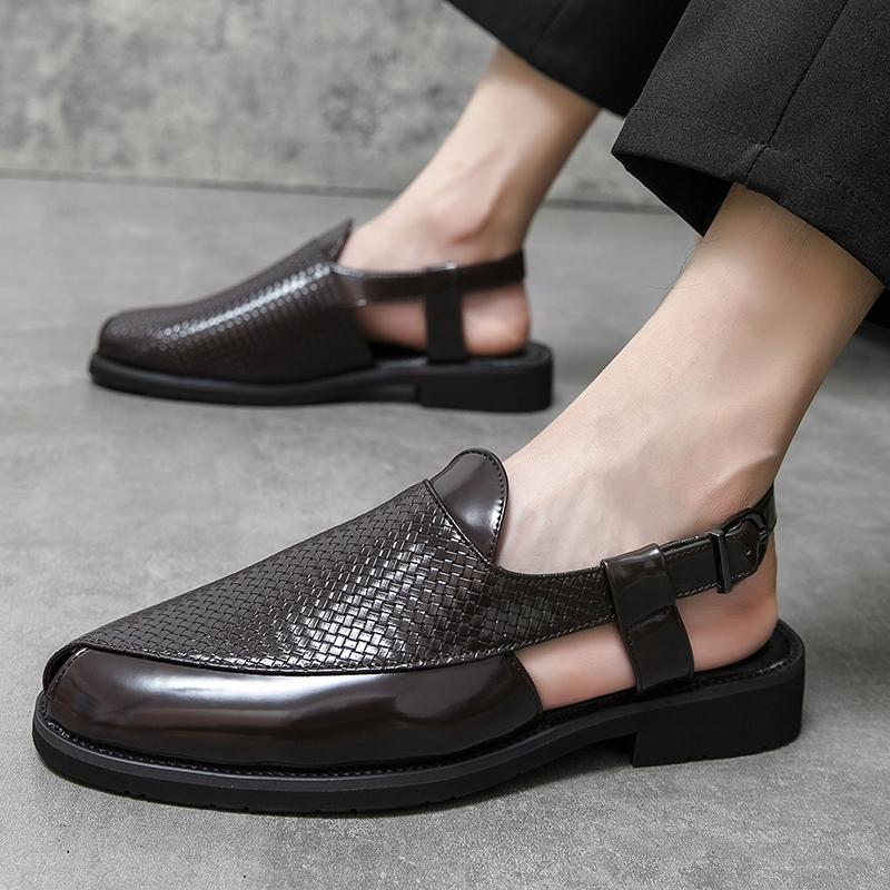 Summer European and American Buckle Men's Hollow Out Sandals Leather Beach Non-slip Shoes Breathable Leisure Walk Male Shoes