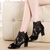 Women's Fashion Hollow-out Zipper Thick Heel Shoes Mesh Coarse Heels Lace Fish Mouth Sandals
