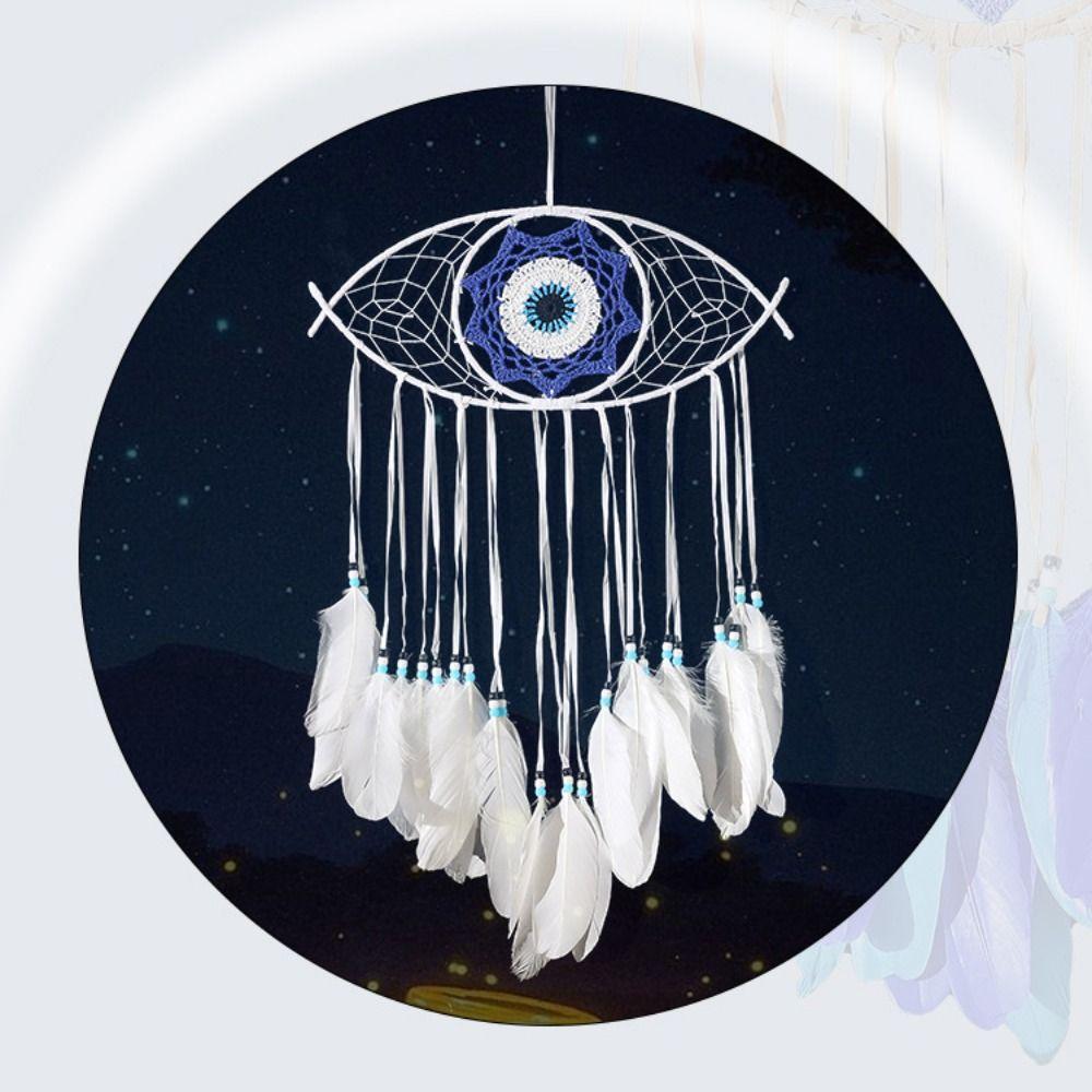 Домашний декор Ловец снов ручной работы Креативный забавный Ловец снов от сглаза Синее перо Макраме Настенное украшение Гостиная