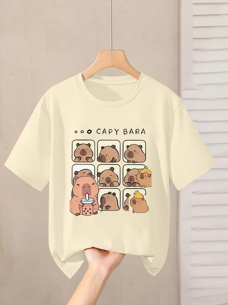 Children's Clothing Capybara Graphic T Shirts Short Sleeve Tops Tee Summer Kids Clothes Crew Neck T-Shirts Fashion Child T-Shirt