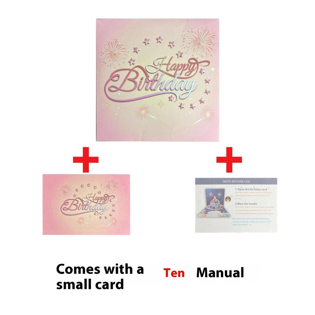 Blowable Music Fireworks 3D Greeting Card Creative Handmade Hollow Paper Carving Gift 3D Birthday Card