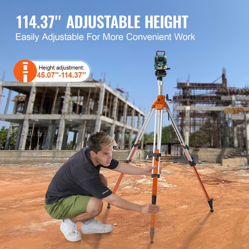 VEVOR Laser Level Tripod Stand, 5/8"-11 Thread Mount, 45.07-114.37 inch Height Adjustment Heavy Duty Survey Tripod