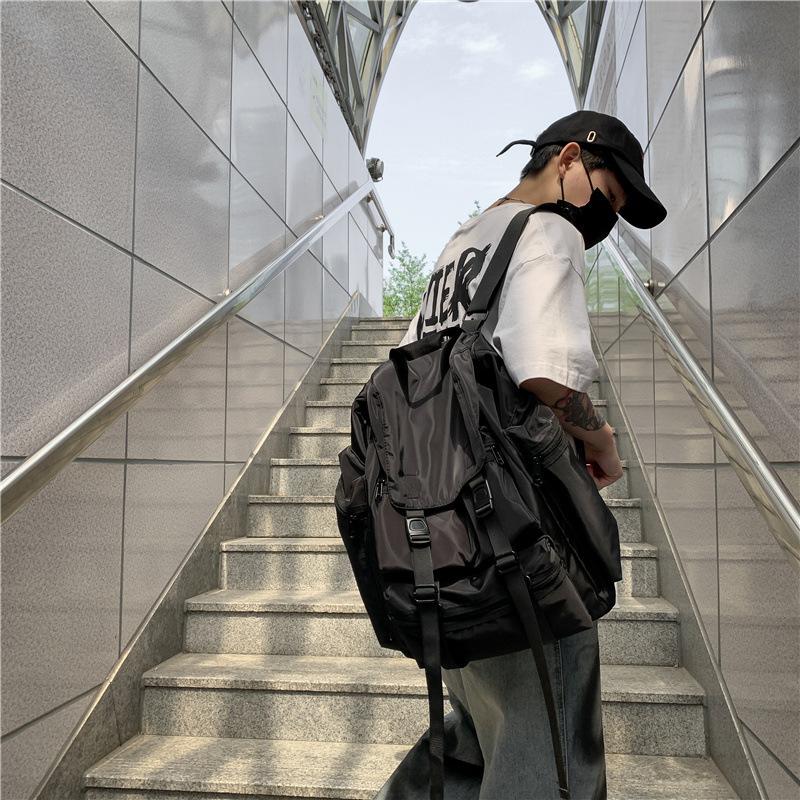 Black Backpack Men's Trendy Brand Korean Version Ins Nylon Backpack Casual Student Large Capacity Schoolbag Women