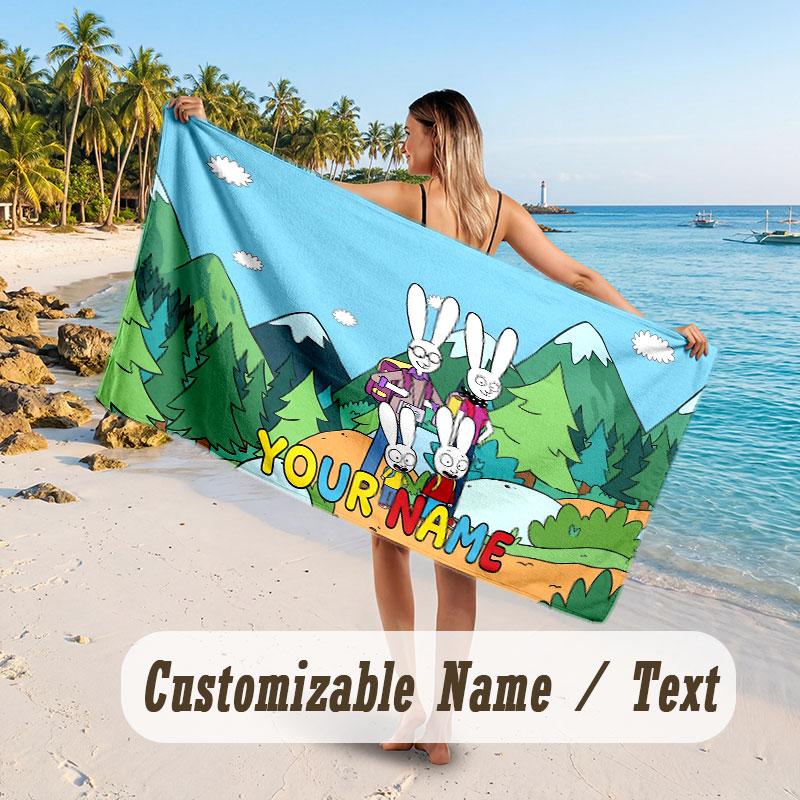 Personalized Beach Towel,Simon Super Rabbit Custom Printed Name Text, Super Absorbent Towel For Beach Vacation