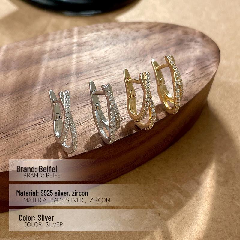 Стерлинговое серебро 925 пробы Цирконий Перекрестные серьги-каффы - Женские серьги с витой линией