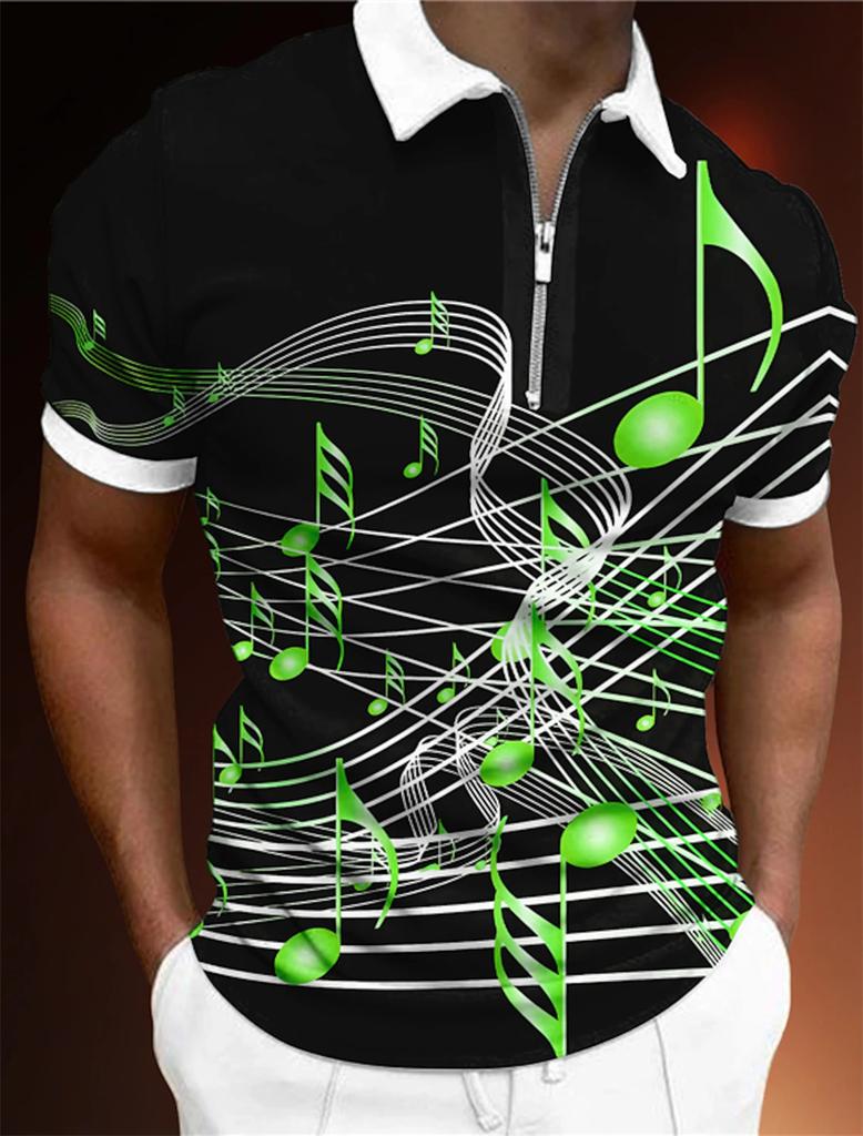 Мужская футболка на молнии, поло с принтом в виде гольфа, ноты, легкие короткие рукава, одежда на молнии, модная повседневная одежда