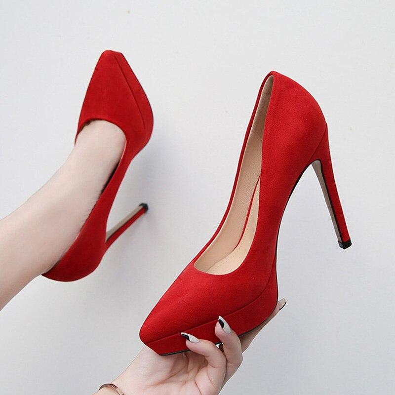 Женские замшевые туфли на шпильке, сексуальный подиумный банкет, каблук 12 см, платформа WZ 2,5