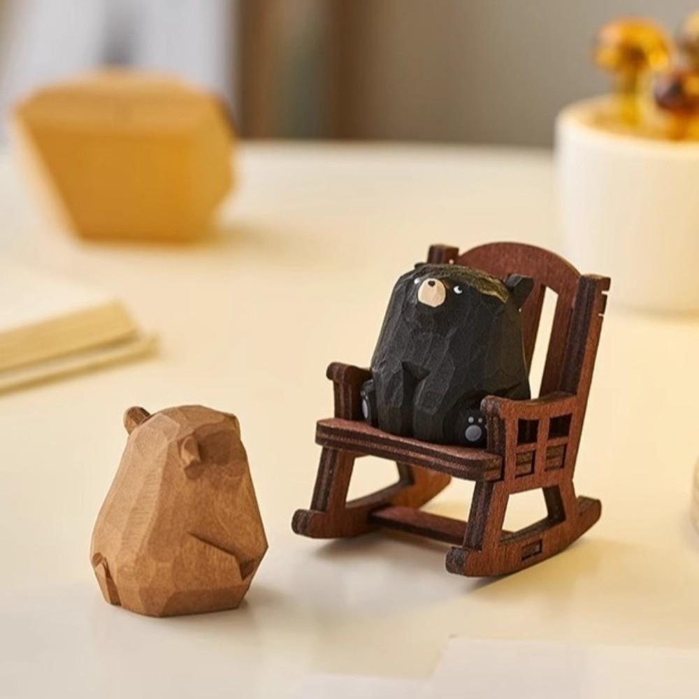 Mini Hand Carved Bear Figurines Solid Wood Polar Bear Crafts Unique Bear Ornaments Table Display