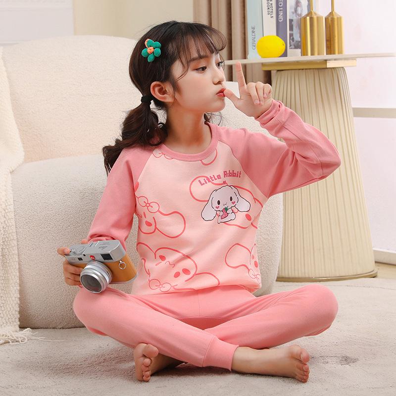 Комплект нижнего белья для девочек из чистого хлопка, фланелевый, осенне-зимний, с круглым вырезом