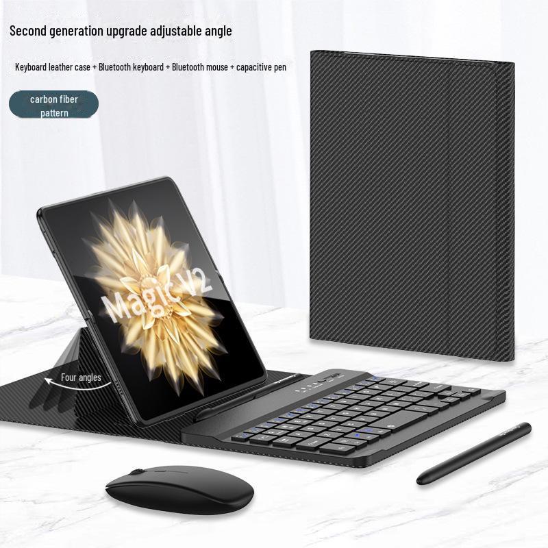 Чехол для планшета Huawei Honor Magic v2 со складным экраном: Подставка для клавиатуры из однотонной кожи с беспроводным Bluetooth.