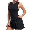 Женская свободная повседневная однотонная теннисная юбка, цельный костюм для йоги, жилет, цельное платье