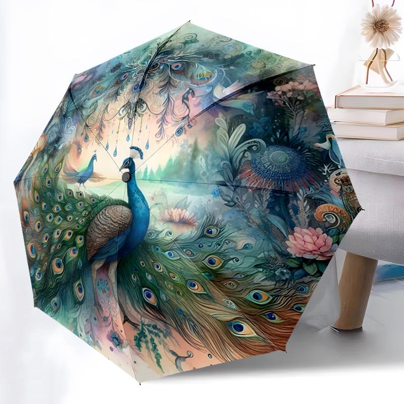 1pc Enchanted Peacock Garden Automatic, Cute Cartoon Pattern, Portable Outdoor Umbrella, Perfect, Holiday Gift for Disney fans.N040
