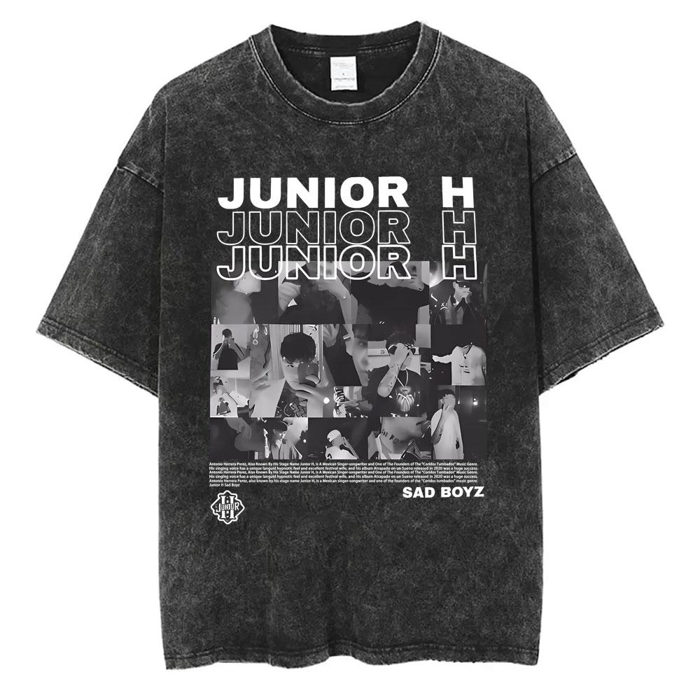 Singer Junior H Sad Boyz Washed Vintage Tshirt Summer Men Women Casual Fashion Oversized TShirt Mens Hip Hop Aesthetic T Shirt