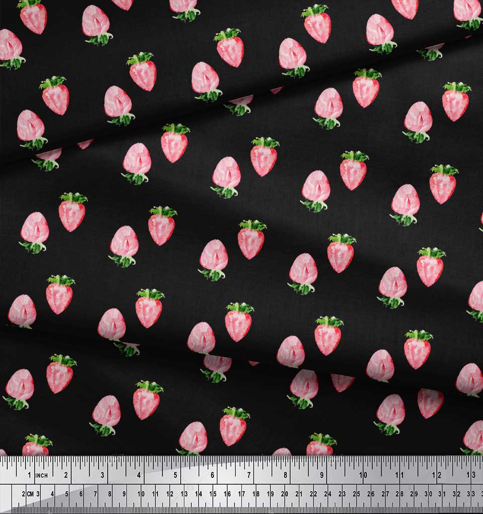 Soimoi Черная полиэстеровая креповая ткань с принтом клубники и фруктов по ярдам 42 дюйма