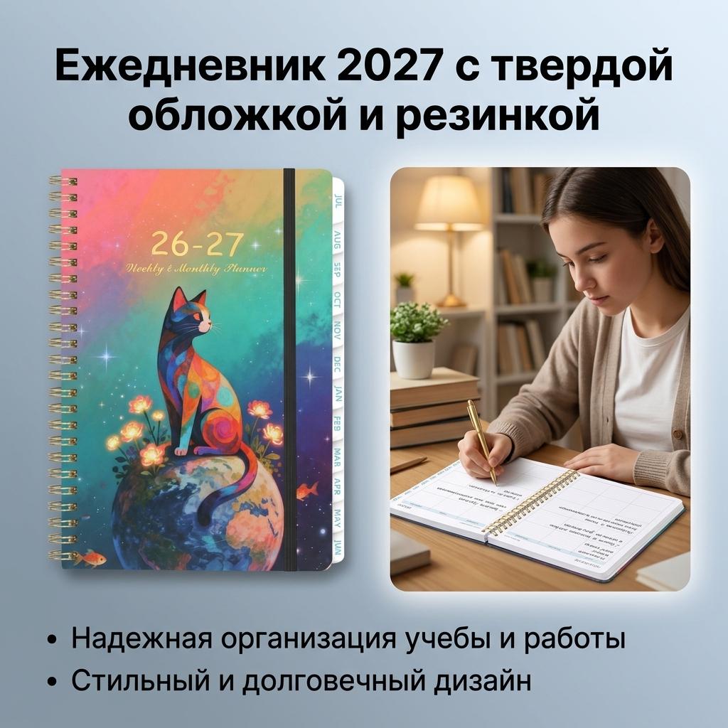Planner Notebook 2027 Hardcover With Strap For Study Work Daily Schedule