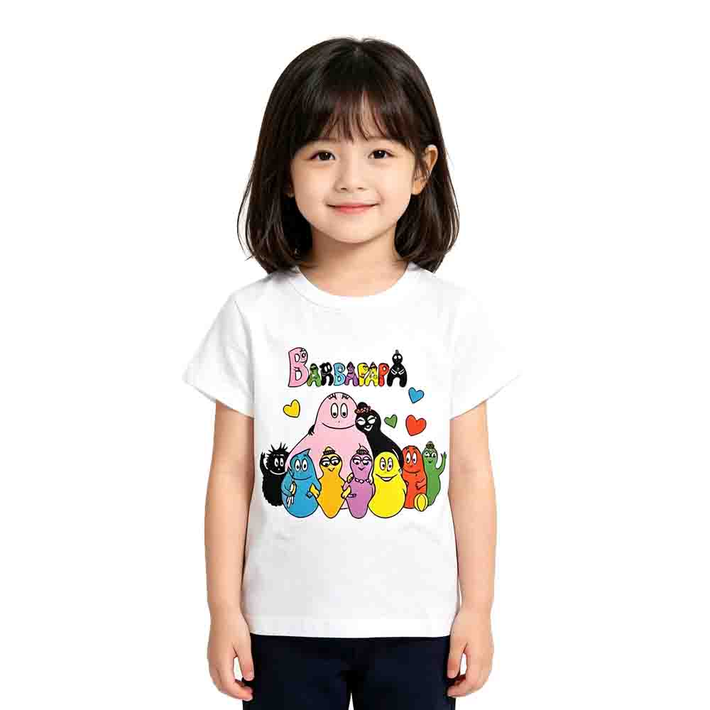 Kids Barbapapa Cartoon Print Short Sleeve T-Shirt Soft Pure Cotton Children Casual Tee