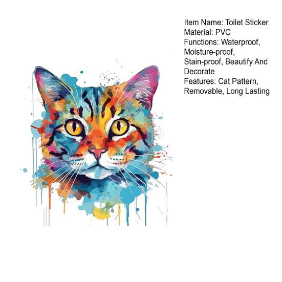 Цветной рисунок наклейка на унитаз с котом, водонепроницаемая, съемная, самоклеящаяся, ПВХ, настенное искусство для гостиной, ванной комнаты, акварель, котенок, декоративная наклейка на крышку унитаза