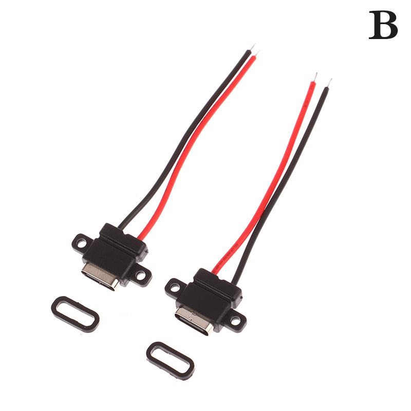 1 Set Type C 2 Pin Waterproof Female USB C Socket Port With Screw Hole Fast Charge Charging Interface USB Connector with Cable