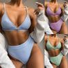 Женский набор бикини Купальник Push-up Однотонный С высокой талией Двухсекционный Купальный костюм Купальники