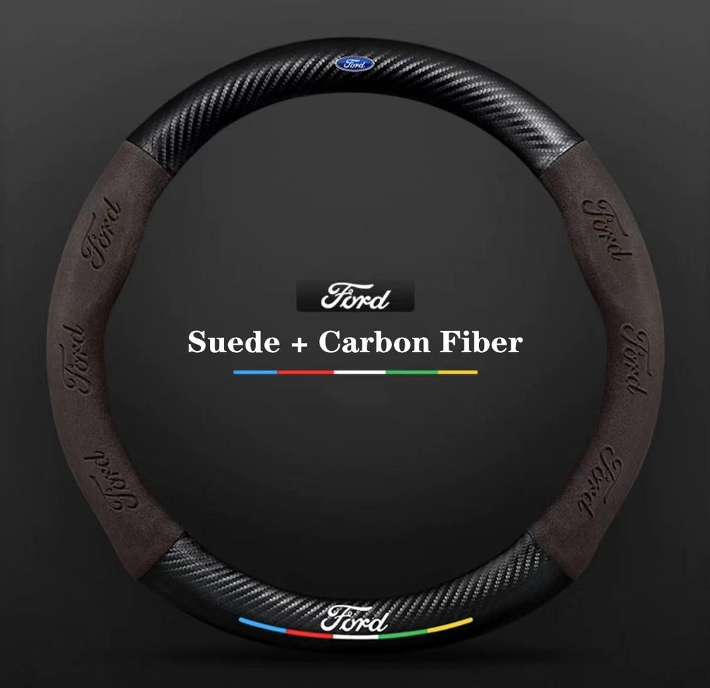 ITES5 Ford ST EXPLORER EDGE Fiesta Focus Mondeo F150 Fusion Mustang Kuga Ranger Car Anti-Slip Suede Carbon Fiber Steering Wheel Cover