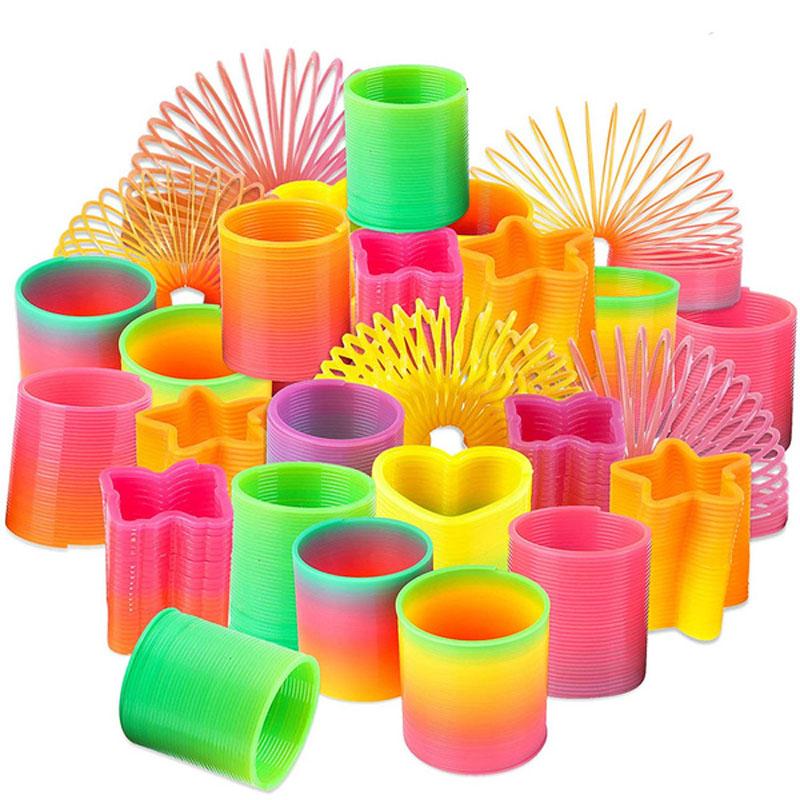 Rainbow Spring Toy Assortment - Mini Plastic Coil Spring Toy | Bright Colors and Shapes, Goody Bag Filler,