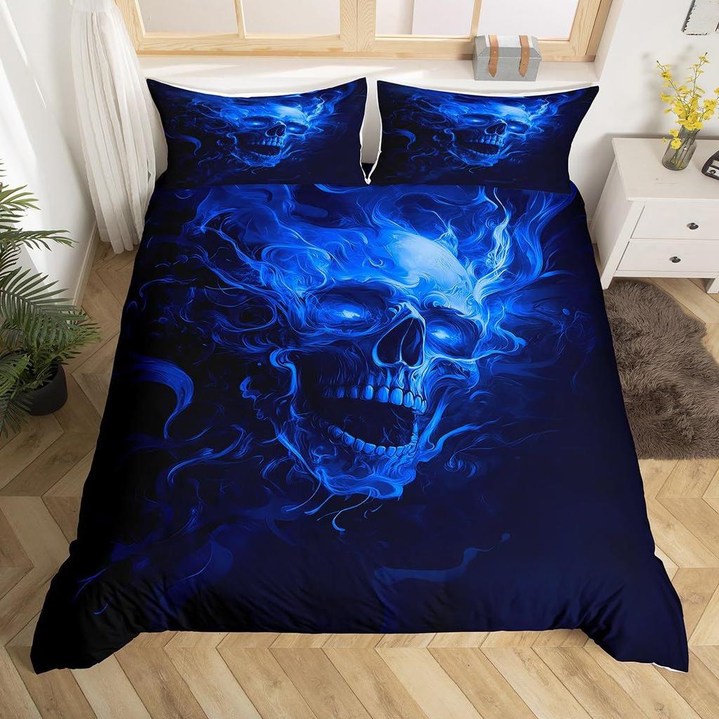 Gothic Skeleton Duvet Cover Set Pillowcase Skull Smoking Bedding Set,Soft Comfortable Duvet Cover For Bedroom