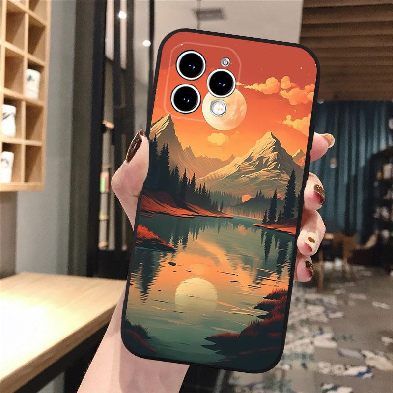Landscape Mountain Moon Tree Phone Case For iphone 17 Pro Max Air 16 15 14 13 Pro Max 15 16 Pro 15Plus