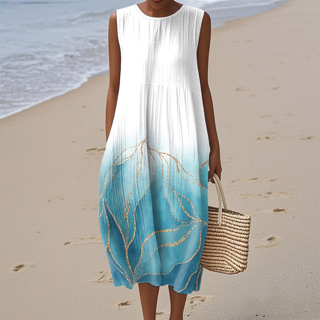 Women's Fashion Casual Sleeveless Round Neck Floral Print Elegant Temperament Dress