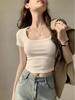 Женский летний белый кроп-топ с U-образным вырезом - Сладкий и пикантный короткий рукав