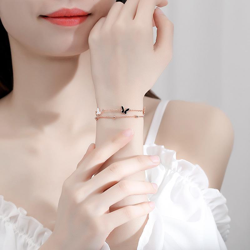 Butterfly 925 Silver Bracelet for Women - 18k Rose Gold, Niche Design, Ideal Student Gift for Christmas or Valentine's Day.