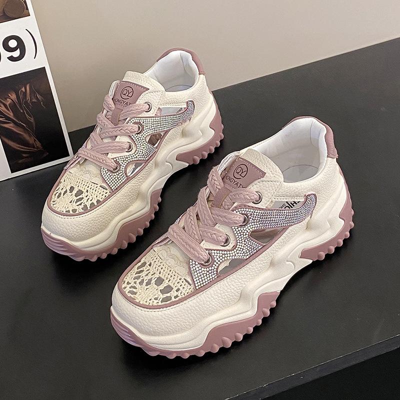 Модные туфли для папы с высокой посадкой 2024 года, летние спортивные сандалии с толстой подошвой, повседневные универсальные роскошные женские туфли на платформе