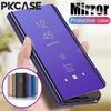 PKCASE Смарт-зеркало Чехол-книжка для телефона для Xiaomi 15T 14T 13T 13 Lite 14 Pro Ударопрочный Кожаный Держатель Задняя крышка