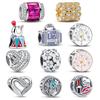 Медь 925 пробы Я люблю путешествия Чемодан Дерево Цветы Морские львы Помада Сердце Блестящие бусины Подходит для оригинального браслета с шармами Pantaro Циркон
